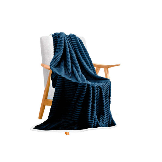SOGA Throw Blanket Warm Cozy Double Sided Thick Flannel Coverlet Fleece Bed Sofa Comforter Dark Blue • LUZ-Blanket310