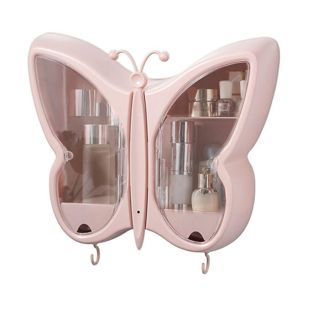 SOGA Pink Butterfly Shape Wall-Mounted Makeup Organiser Dustproof Waterproof Bathroom Storage Box Home Decor • LUZ-BathG317