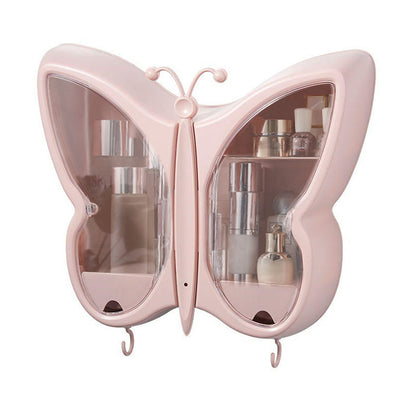SOGA Pink Butterfly Shape Wall-Mounted Makeup Organiser Dustproof Waterproof Bathroom Storage Box Home Decor • LUZ-BathG317