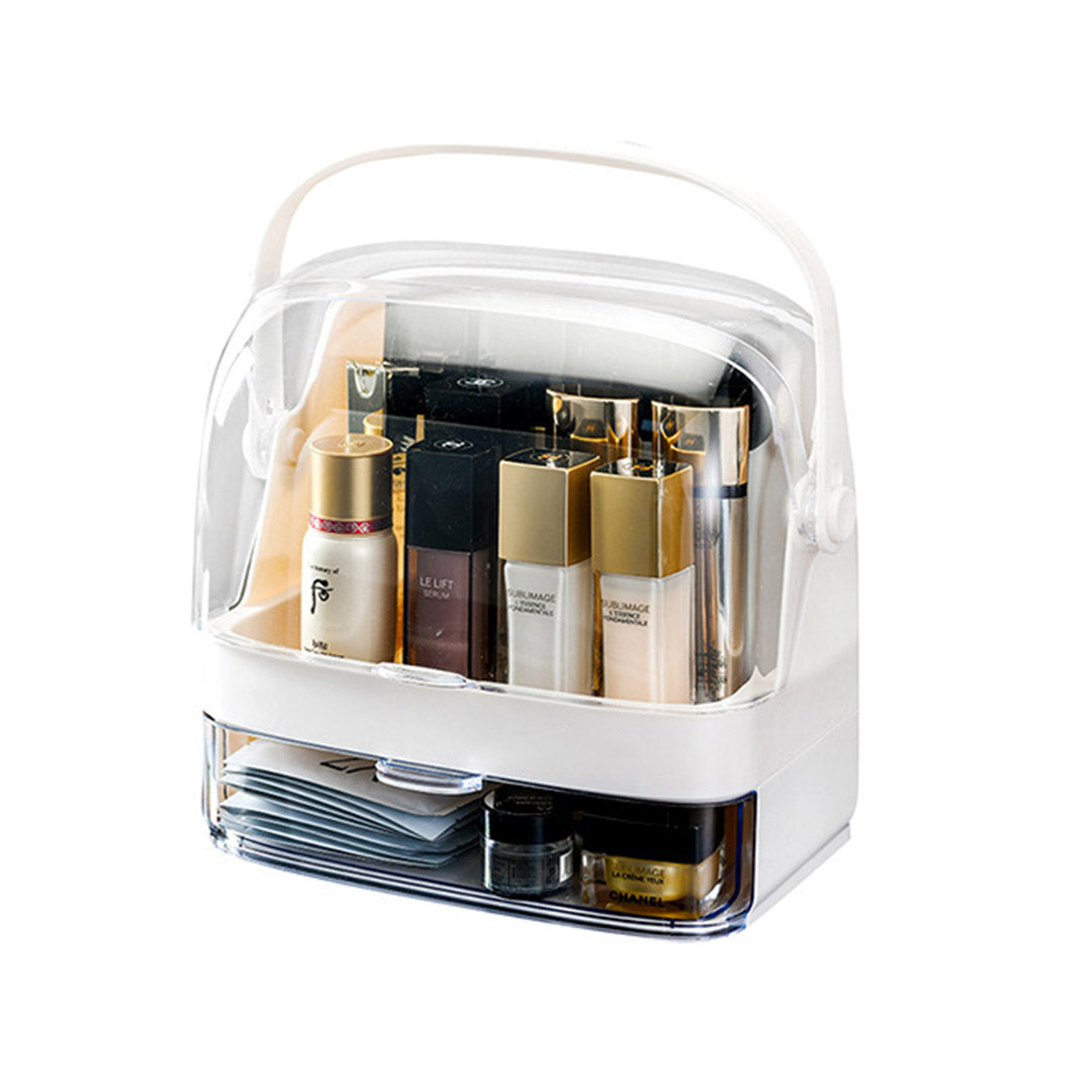 SOGA 2 Tier White Countertop Makeup Cosmetic Storage Organiser Skincare Holder Jewelry Storage Box with Handle • LUZ-BathC101