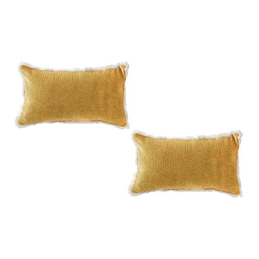 SOGA 2X 35cm Throw Pillow Turmeric Yellow Aesthetic Chenille Texture for Home Decor • LUZ-FrenchCushion314X2
