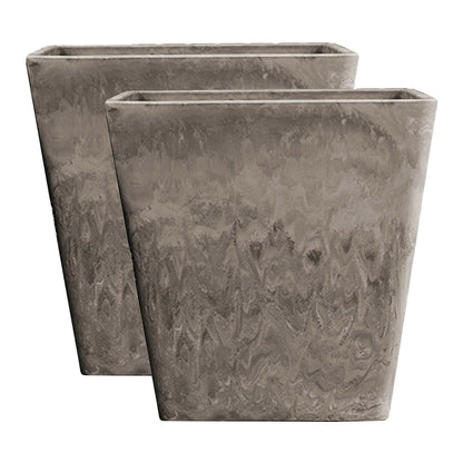 SOGA 2X 27cm Sand Grey Square Resin Plant Flower Pot in Cement Pattern Planter Cachepot for Indoor Home Office • LUZ-FPotH2766X2
