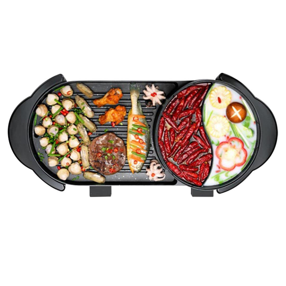 SOGA 2 in 1 Electric Non-Stick BBQ Teppanyaki Grill Plate Steamboat Hotpot 2-8 Person • LUZ-SteamboatHotPotandGrillYuanYang