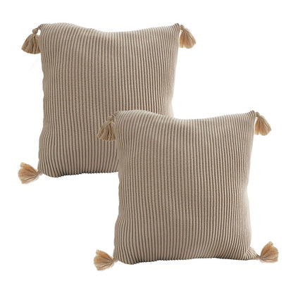 SOGA 2X 45cm Off-White Wabi-Sabi Raised Pillow Cotton Striped Large Tassel Square Pillow Throw Pillow • LUZ-FrenchCushion263X2