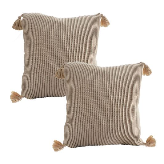 SOGA 2X 45cm Off-White Wabi-Sabi Raised Pillow Cotton Striped Large Tassel Square Pillow Throw Pillow • LUZ-FrenchCushion263X2