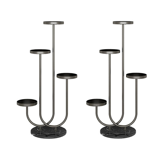 SOGA 2X U Shaped Plant Stand Round Flower Pot Tray Living Room Balcony Display Black Metal Decorative Shelf • LUZ-FPotH100X2