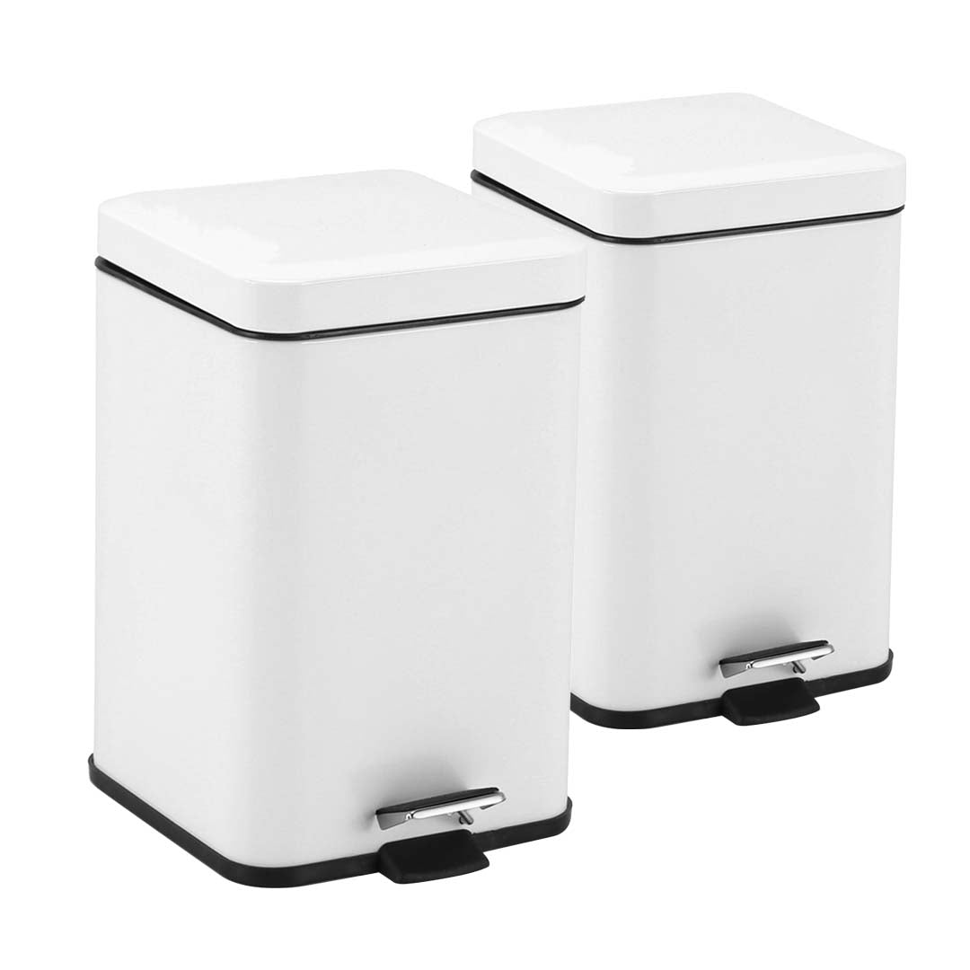 SOGA 2X Foot Pedal Stainless Steel Rubbish Recycling Garbage Waste Trash Bin Square 6L White • LUZ-RubbishBinSquare6LWhiteX2