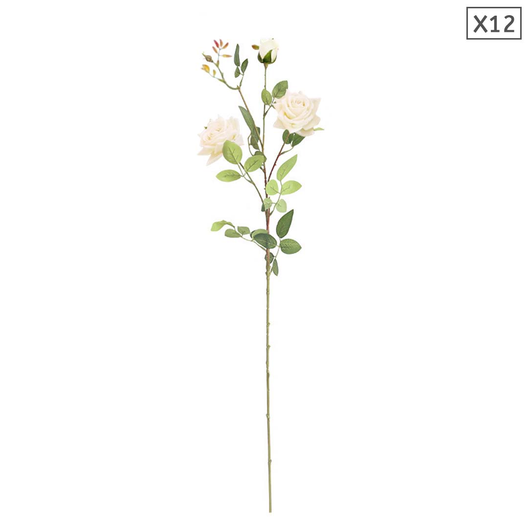 SOGA 12pcs Artificial Silk Flower Fake Rose Bouquet Table Decor White • LUZ-AFlower3H12White