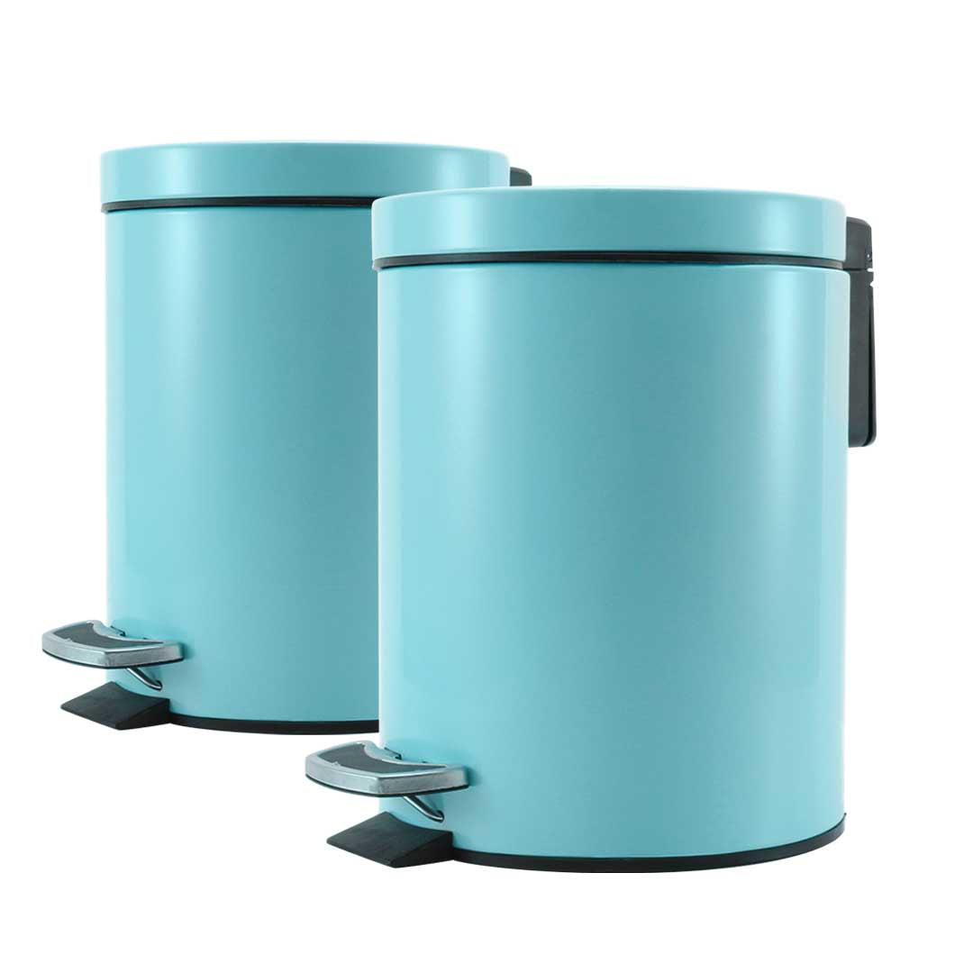 SOGA 2X 12L Foot Pedal Stainless Steel Rubbish Recycling Garbage Waste Trash Bin Round Blue • LUZ-RubbishBinRound12LBlueX2