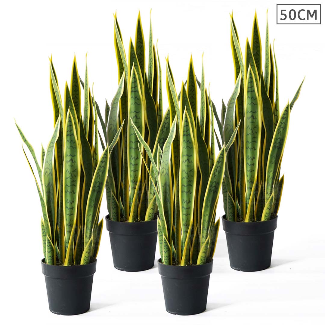 SOGA 4X 50cm Artificial Indoor Yellow Edge Tiger Piran Fake Decoration Tree Flower Pot Plant • LUZ-APlantFH0119YX4