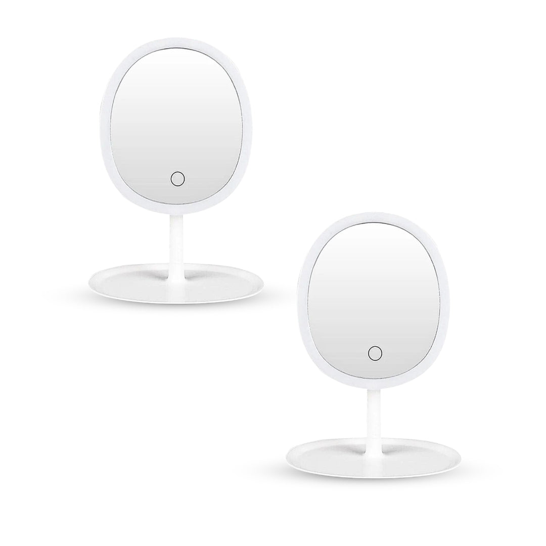 SOGA 2X 26cm White Oval Smart LED Makeup Bedroom Table Vanity Mirror  w/ 5x Magnification LUZ-MirrorE11X2