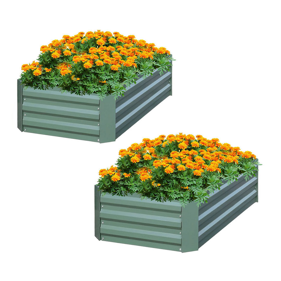 SOGA 2X 120X90cm Rectangle Galvanised Raised Garden Bed Vegetable Herb Flower Outdoor Planter Box • LUZ-MetalBGre514X2