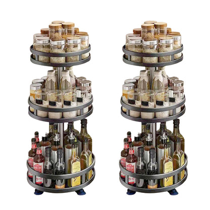 SOGA 2X 3 Tier Steel Black Round Rotating Multi-Function Kitchen Portable Storage Spice Seasoning Kitchen Countertop Organiser Shelf • LUZ-KitchenXY051X2