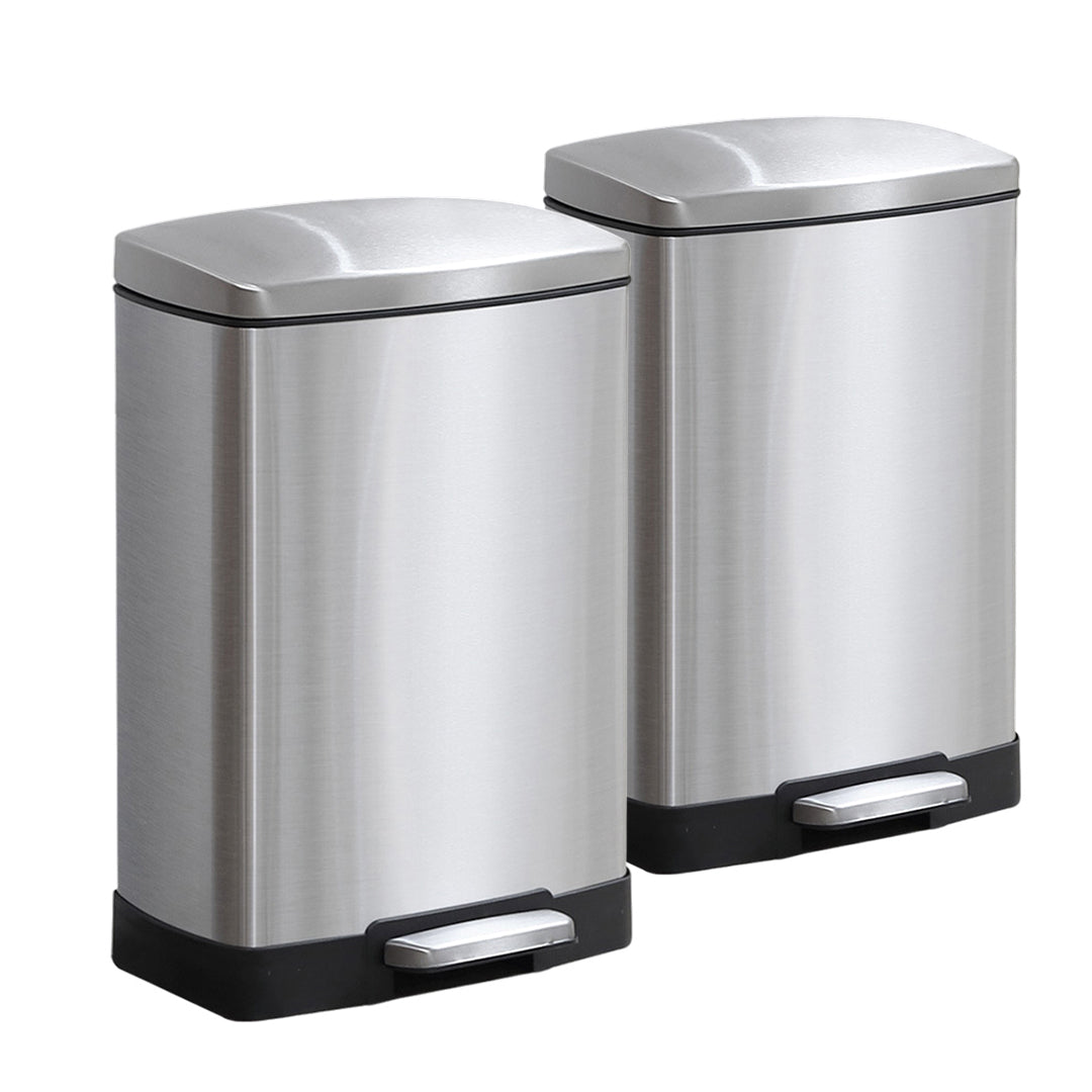 SOGA 2X Foot Pedal Stainless Steel Rubbish Recycling Garbage Waste Trash Bin Rectangular Shape 12L Silver • LUZ-RubbishBinU12L05X2