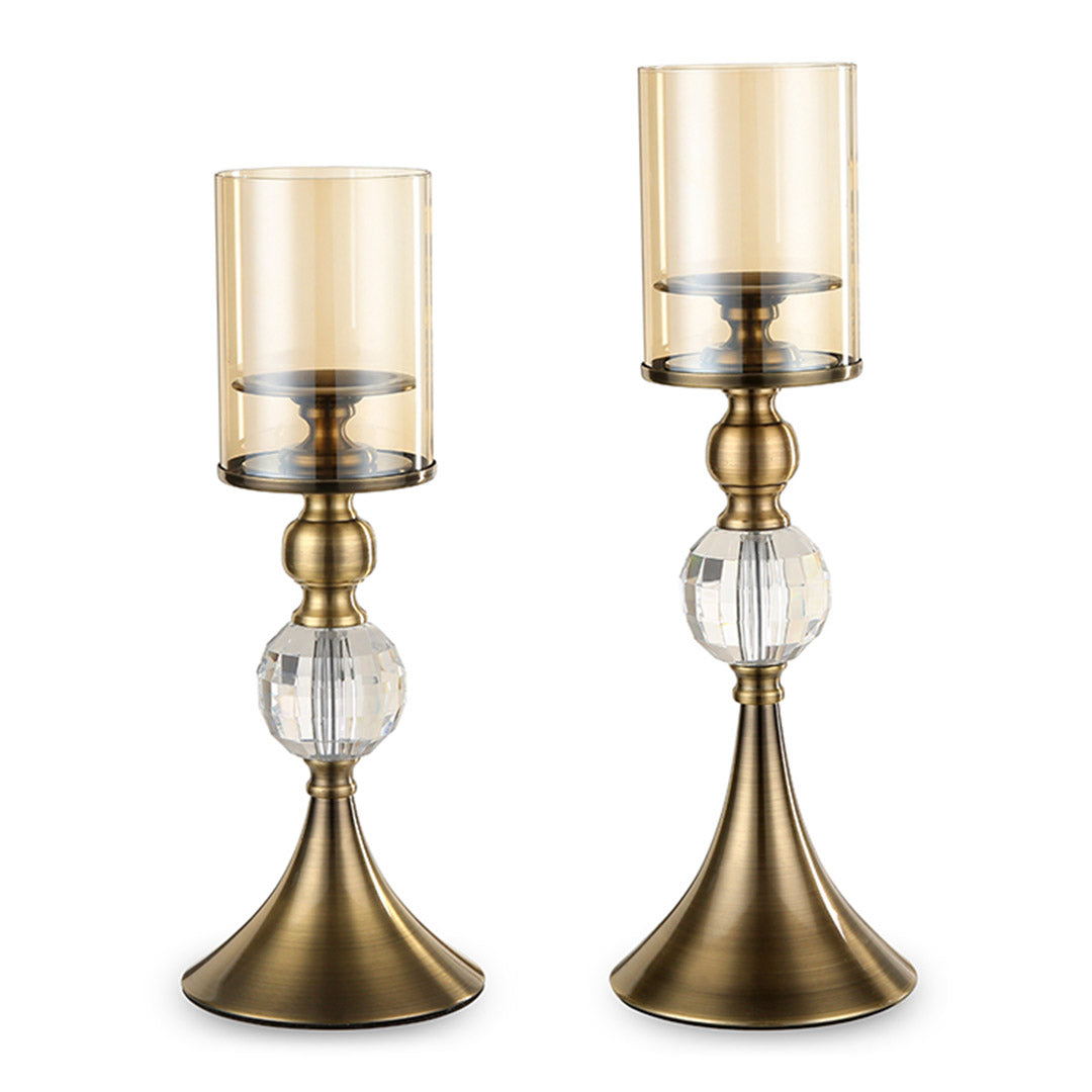 SOGA 43cm 38cm Glass Candle Holder Candle Stand Glass/Metal • LUZ-CandleStickSetB