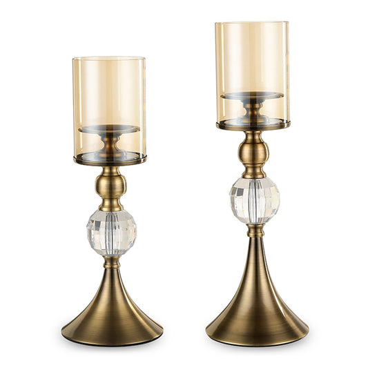 SOGA 43cm 38cm Glass Candle Holder Candle Stand Glass/Metal • LUZ-CandleStickSetB