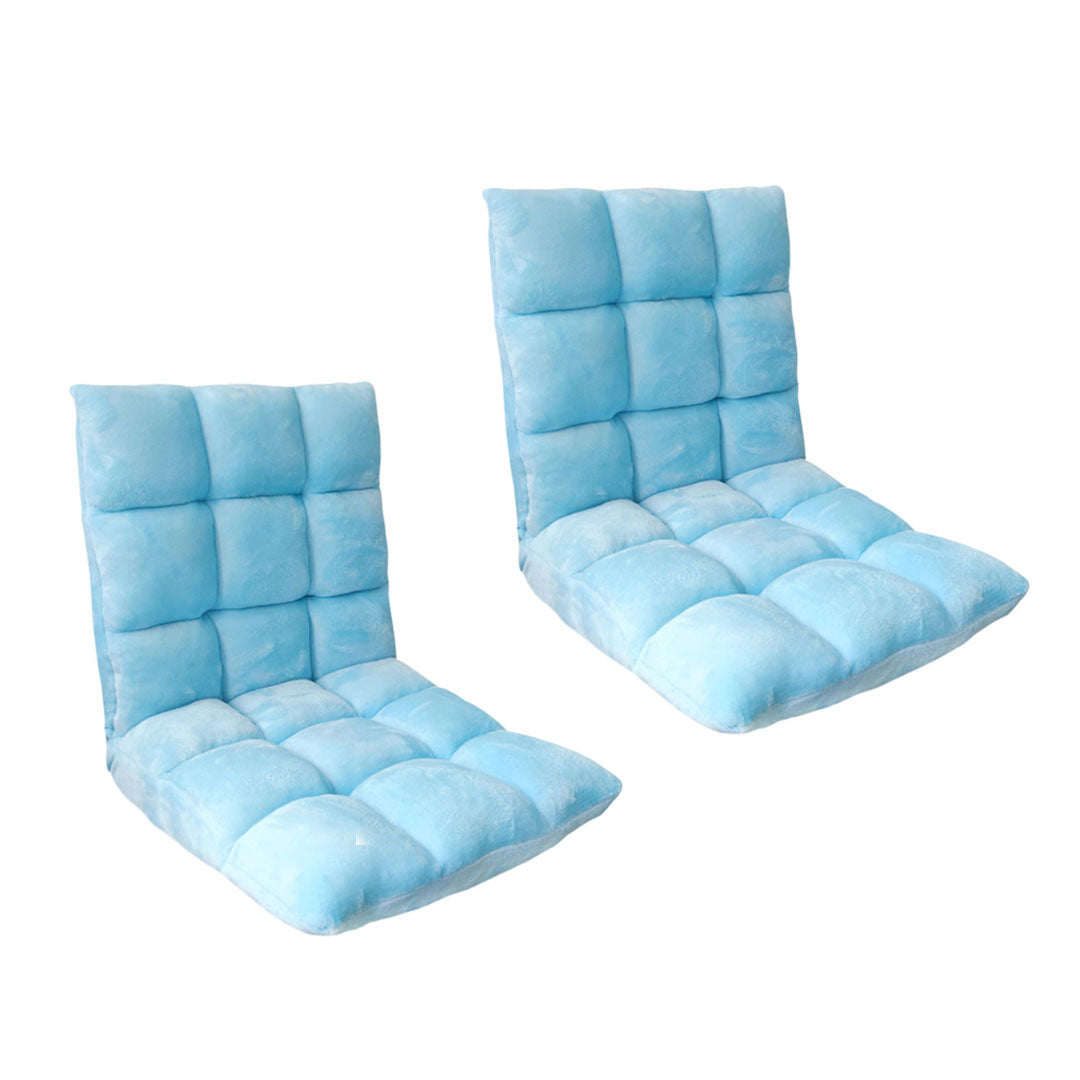 SOGA 2X Floor Recliner Collapsible Lounge Sofa Couch Folding Chair Cushion Light Blue • LUZ-LoungechairLightBlueX2