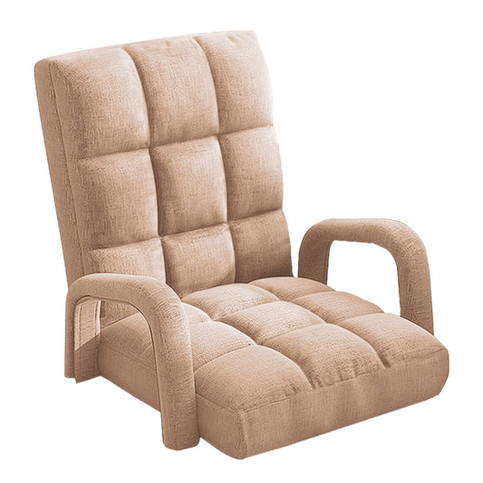 SOGA Foldable Lounge Cushion Adjustable Floor Lazy Recliner Chair with Armrest Khaki • LUZ-LoungeArmKhaki