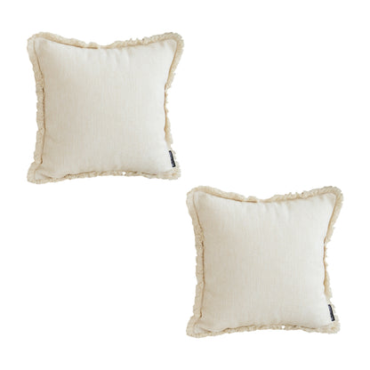 SOGA 2X 45cm Throw Pillow White Chenille Textured with Tassels Stylish Square Cozy Home Decor • LUZ-FrenchCushion277X2
