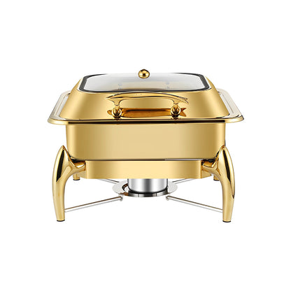 SOGA Gold Plated Stainless Steel Square Chafing Dish Tray Buffet Cater Food Warmer Chafer with Top Lid • LUZ-ChafingDish294