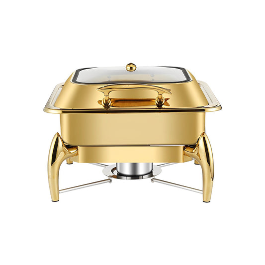 SOGA Gold Plated Stainless Steel Square Chafing Dish Tray Buffet Cater Food Warmer Chafer with Top Lid • LUZ-ChafingDish294