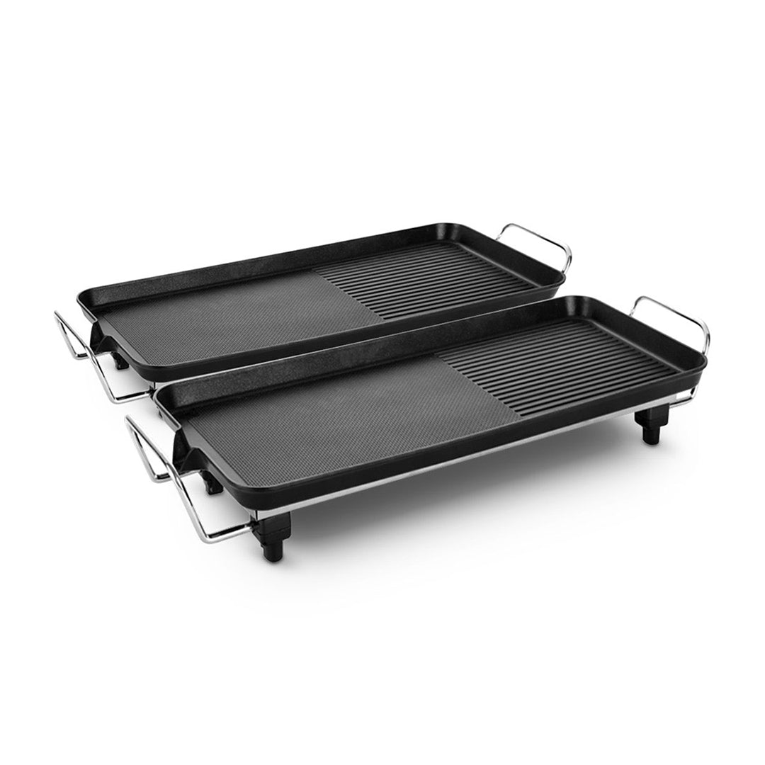 SOGA 2X 48cm Electric BBQ Grill Teppanyaki Tough Non-Stick Surface Hot Plate Kitchen 3-5 Person • LUZ-KoreanBBQPlate48CMX2
