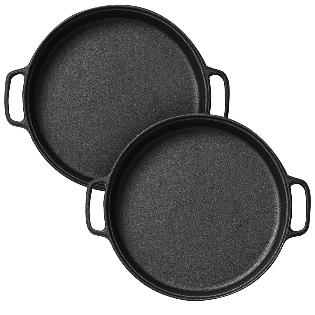 SOGA 2X Cast Iron 30cm Frying Pan Skillet Coating Steak Sizzle Platter • LUZ-SizzlePlatterPan30cmX2