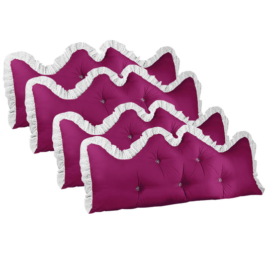 SOGA 4X 150cm Burgundy Princess Bed Pillow Headboard Backrest Bedside Tatami Sofa Cushion with Ruffle Lace Home Decor • LUZ-PillowSlk150BurgundyX4