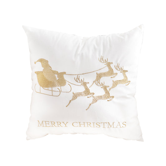 SOGA 45cm Throw Pillow White with Golden Christmas Sleigh Design Festive Holiday Square Cushion Decor LUZ-FrenchCushion269