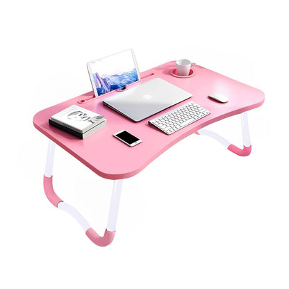 SOGA Pink Portable Bed Table Adjustable Folding Mini Desk Notebook Stand Card Slot Holder with Cup-Holder Home Decor • LUZ-BedTableH302