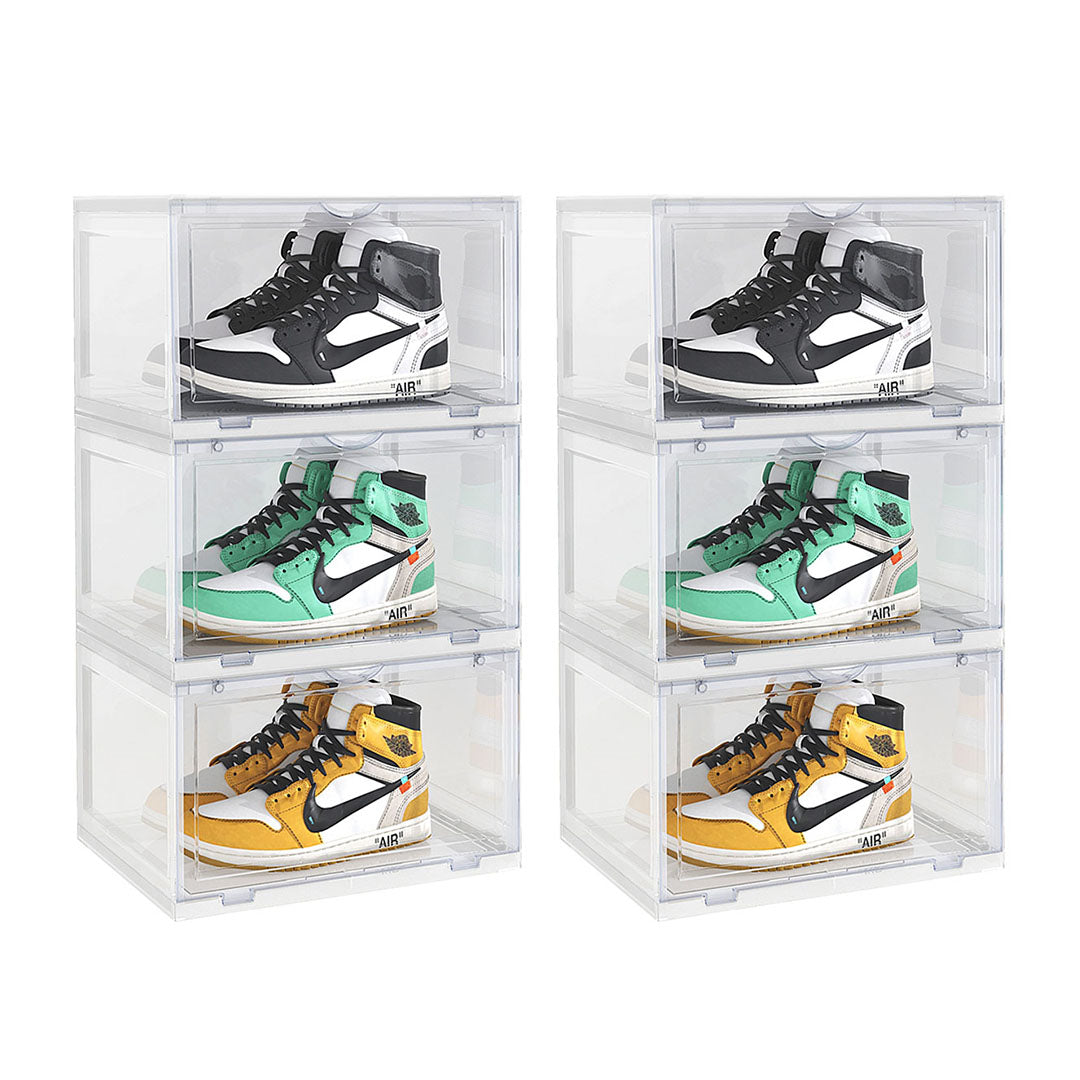 SOGA  2X 3 Tier Transparent Portable Shoe Organiser Sneaker Footwear Folding Plastic Bin Stackable Storage Box with Magnetic Door • LUZ-ShoeA9003WHTX2
