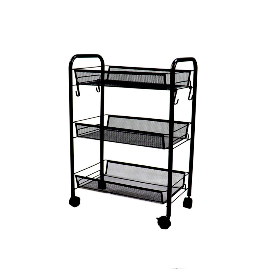 SOGA 3 Tier Steel Black Bee Mesh Kitchen Cart Multi-Functional Shelves Portable Storage Organizer with Wheels • LUZ-KitchenXY036