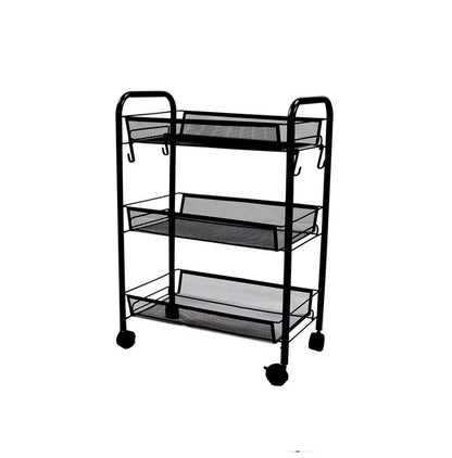 SOGA 3 Tier Steel Black Bee Mesh Kitchen Cart Multi-Functional Shelves Portable Storage Organizer with Wheels • LUZ-KitchenXY036