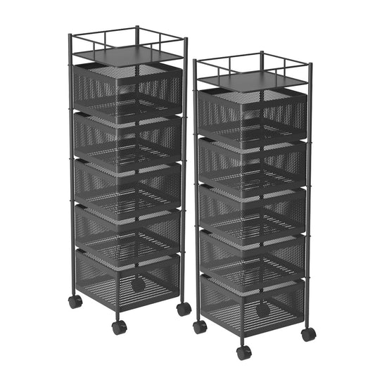 SOGA 2X 5 Tier Steel Square Rotating Kitchen Cart Multi-Functional Shelves Portable Storage Organizer with Wheels • LUZ-KitchenXY021X2