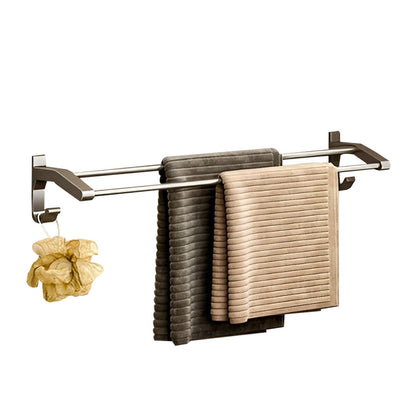 SOGA 62cm Gray Wall-Mounted Double Pole Towel Holder Bathroom Organiser Rail Hanger with Hooks • LUZ-TAN1018