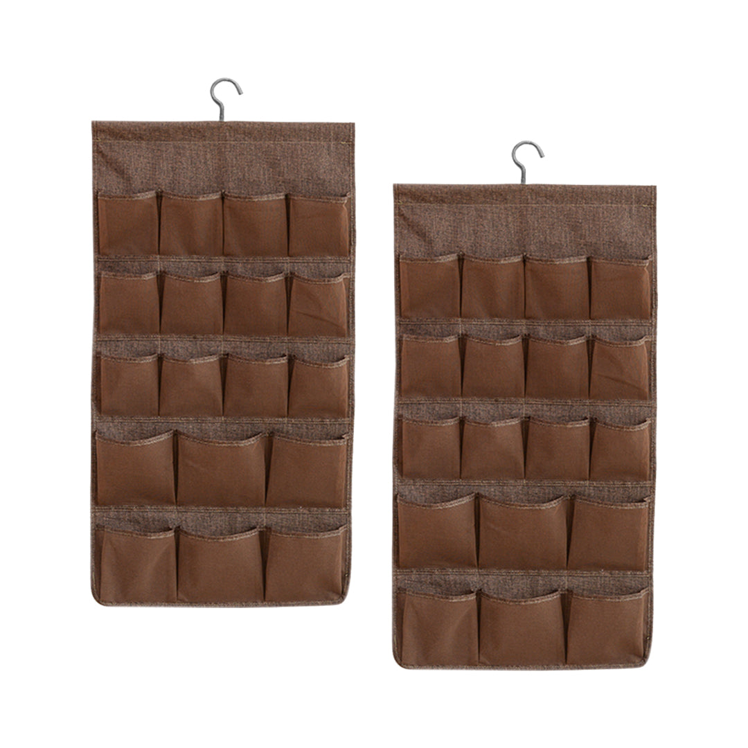 SOGA 2X Coffee Double Sided Hanging Storage Bag Underwear Bra Socks Mesh Pocket Hanger Home Organiser • LUZ-SBox26COFX2