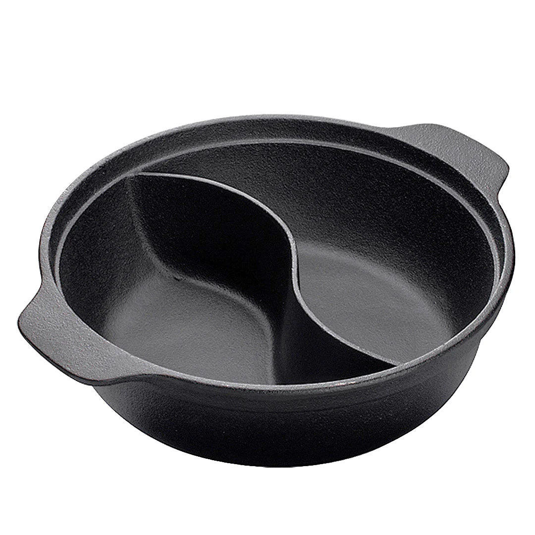 SOGA 32CM Round Cast Iron Shabu Shabu Hotpot Beef Chicken Stew Wok Two-Flavor Division • LUZ-ZPai038A