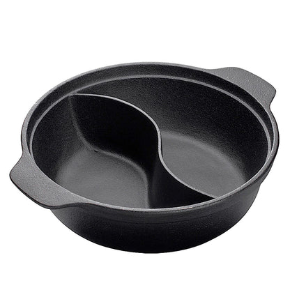 SOGA 32CM Round Cast Iron Shabu Shabu Hotpot Beef Chicken Stew Wok Two-Flavor Division • LUZ-ZPai038A