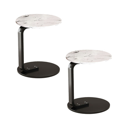 SOGA 2X  50cm White Marble Mini Side Table Movable Lightweight w/ Black Frame • LUZ-SideTab34X2