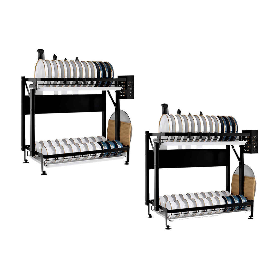 SOGA 2X 2 Tier Steel Black Kitchen Countertop Drying Dish Rack Plate Cutlery Cutting Board Holder Dish Drainer Kitchen Organiser • LUZ-KitchenXY048X2