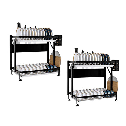 SOGA 2X 2 Tier Steel Black Kitchen Countertop Drying Dish Rack Plate Cutlery Cutting Board Holder Dish Drainer Kitchen Organiser • LUZ-KitchenXY048X2