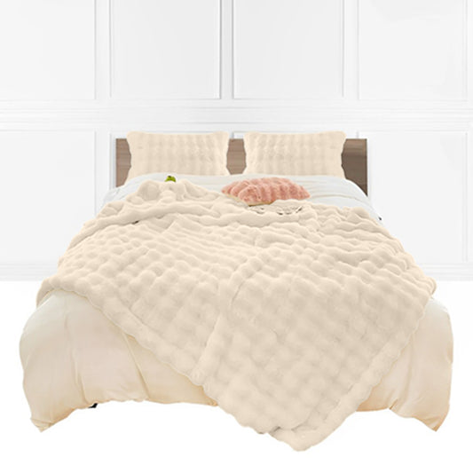 SOGA 160X200cm Throw Blanket  Light Camel Color Double Layer Rabbit Fur Cozy Comfort with Stylish Decor • LUZ-BlanketFur343
