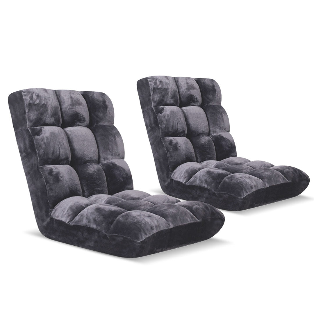 SOGA 2X Floor Recliner Folding Lounge Sofa Futon Couch Folding Chair Cushion Grey • LUZ-LoungeChairGreyX2