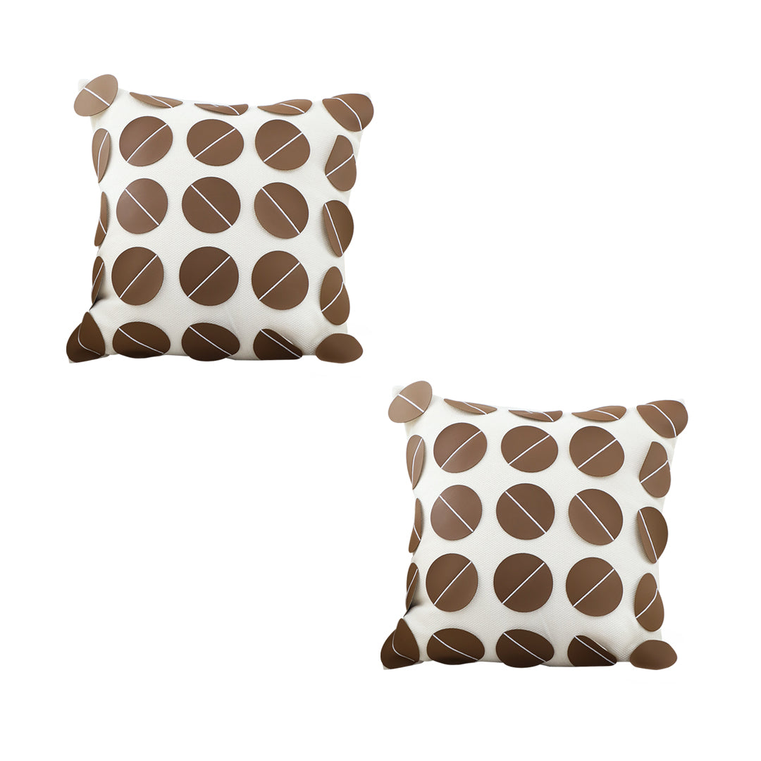 SOGA 2X 45cm Brown Leather Square Pillow with 3D Circle Pattern Decorative Cushion for Living Room • LUZ-FrenchCushion285X2