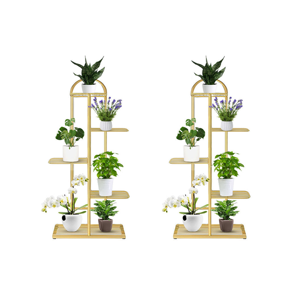 SOGA 2X 5 Tier 6 Pots Gold Metal Plant Stand Flowerpot Display Shelf Rack Indoor Home Office Decor • LUZ-FPotH13X2