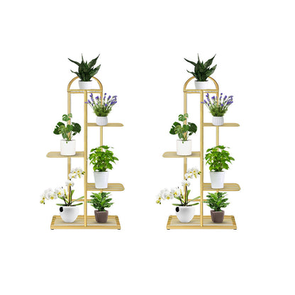 SOGA 2X 5 Tier 6 Pots Gold Metal Plant Stand Flowerpot Display Shelf Rack Indoor Home Office Decor • LUZ-FPotH13X2