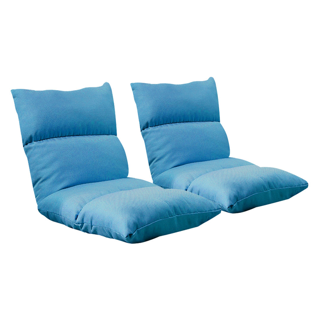 SOGA 2X Lounge Floor Recliner Adjustable Lazy Sofa Bed Folding Game Chair Blue • LUZ-LoungeFabricBlueX2
