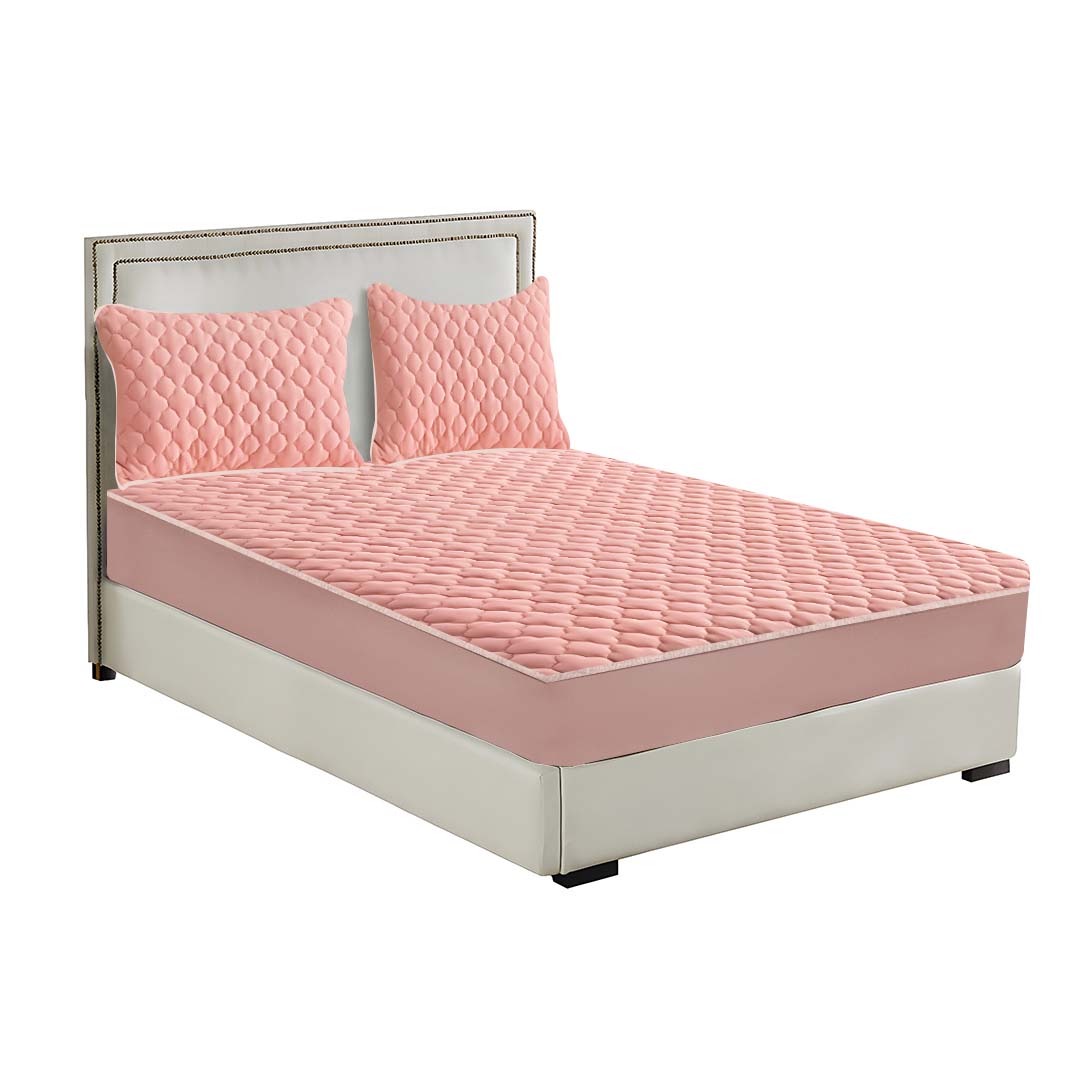 SOGA Pink 153cm Wide Mattress Cover Thick Quilted Fleece Stretchable Clover Design Bed Spread Sheet Protector with Pillow Covers • LUZ-BCover7007