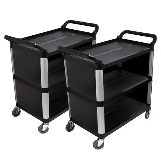 SOGA 2X 3 Tier Covered Food Trolley Food Waste Cart Storage Mechanic Kitchen Black • LUZ-FoodCart1515X2