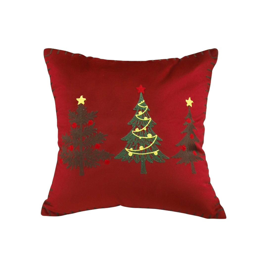 SOGA 45cm Burgundy Red Throw Pillow with Three Embroidered Christmas Trees Festive Holiday Square Cushion Home Decor • LUZ-FrenchCushion272